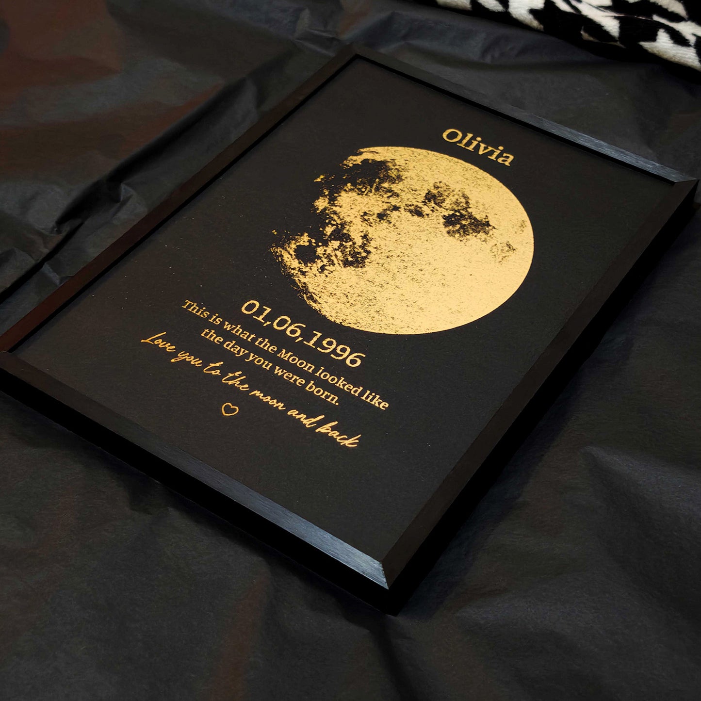 Hand-Crafted Personalized Black Foil Moon Phase Art Print