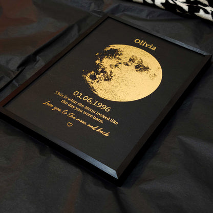 Hand-Crafted Personalized Black Foil Moon Phase Art Print