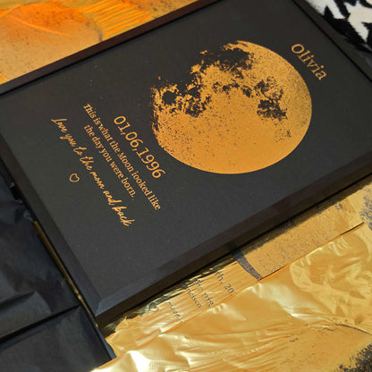 Hand-Crafted Personalized Black Foil Moon Phase Art Print