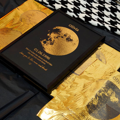 Hand-Crafted Personalized Black Foil Moon Phase Art Print