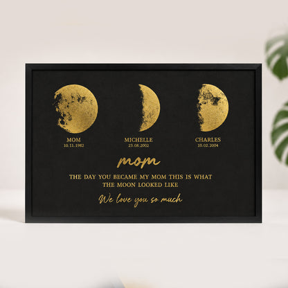 Personalized Moons Phase Frame with Kids Names, The Day You Became My Mom Gift, Moons Phase Print Frame, Mother’s Day Gift, Gift for Mama,（副本）